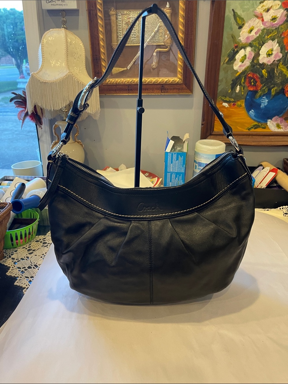 Coach Soho  Black Cowhide Leather Shoulder Hobo Bag with silver hardware
